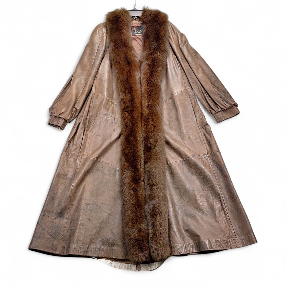 Katson Roselawn‎ Leather Fur-Trim Trench Coat Sz M